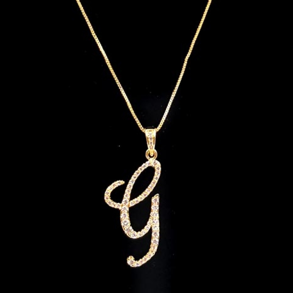 Gold G CZ Monogram Pendant Chain Necklace Rhinestone Crystal Initial Charm Cute